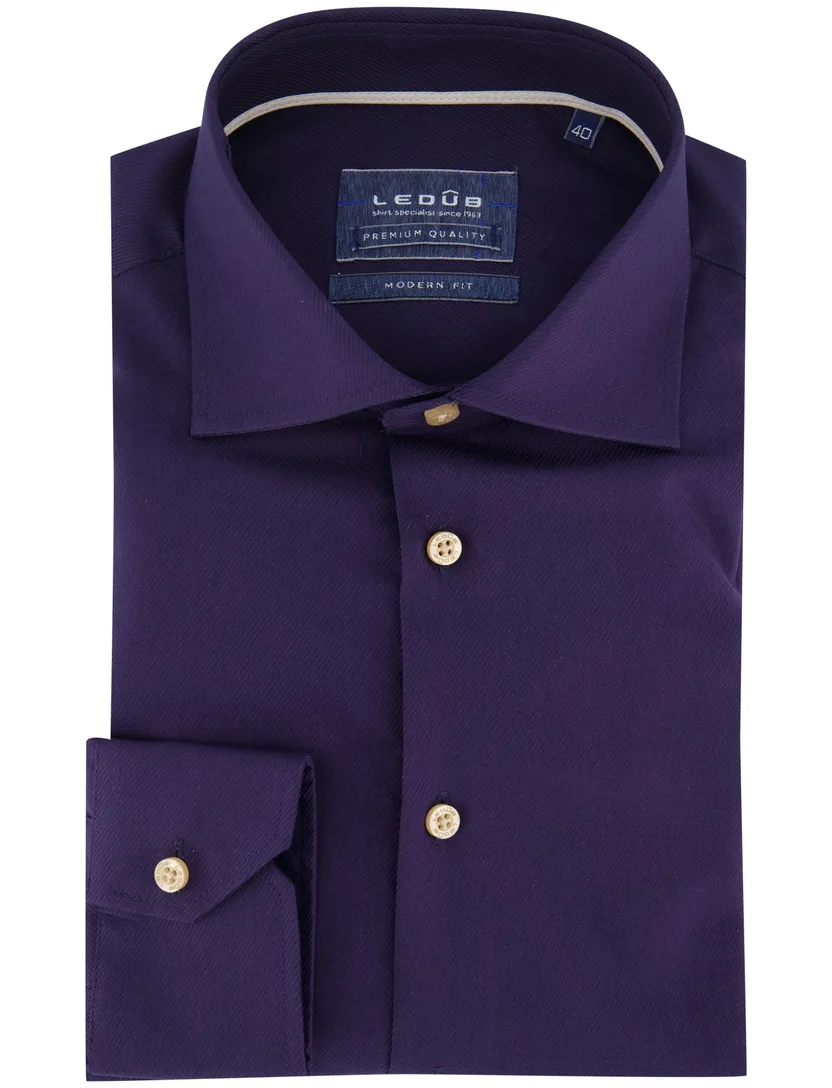 katoenen Ledub overhemd mouwlengte 7 effen donkerblauw