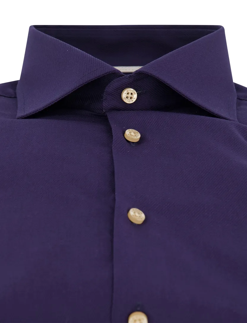 katoenen Ledub overhemd mouwlengte 7 effen donkerblauw