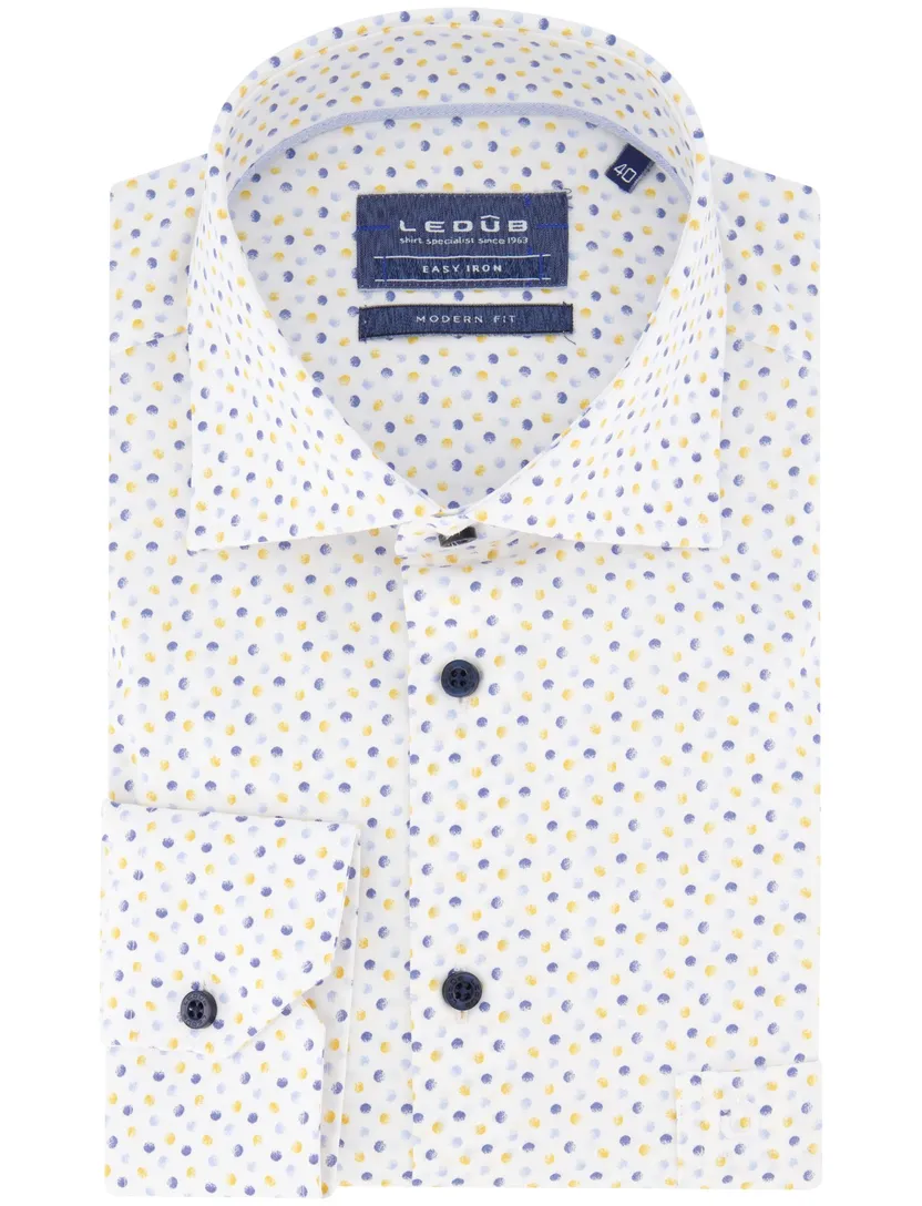 Ledub overhemd wit printje wide collar
