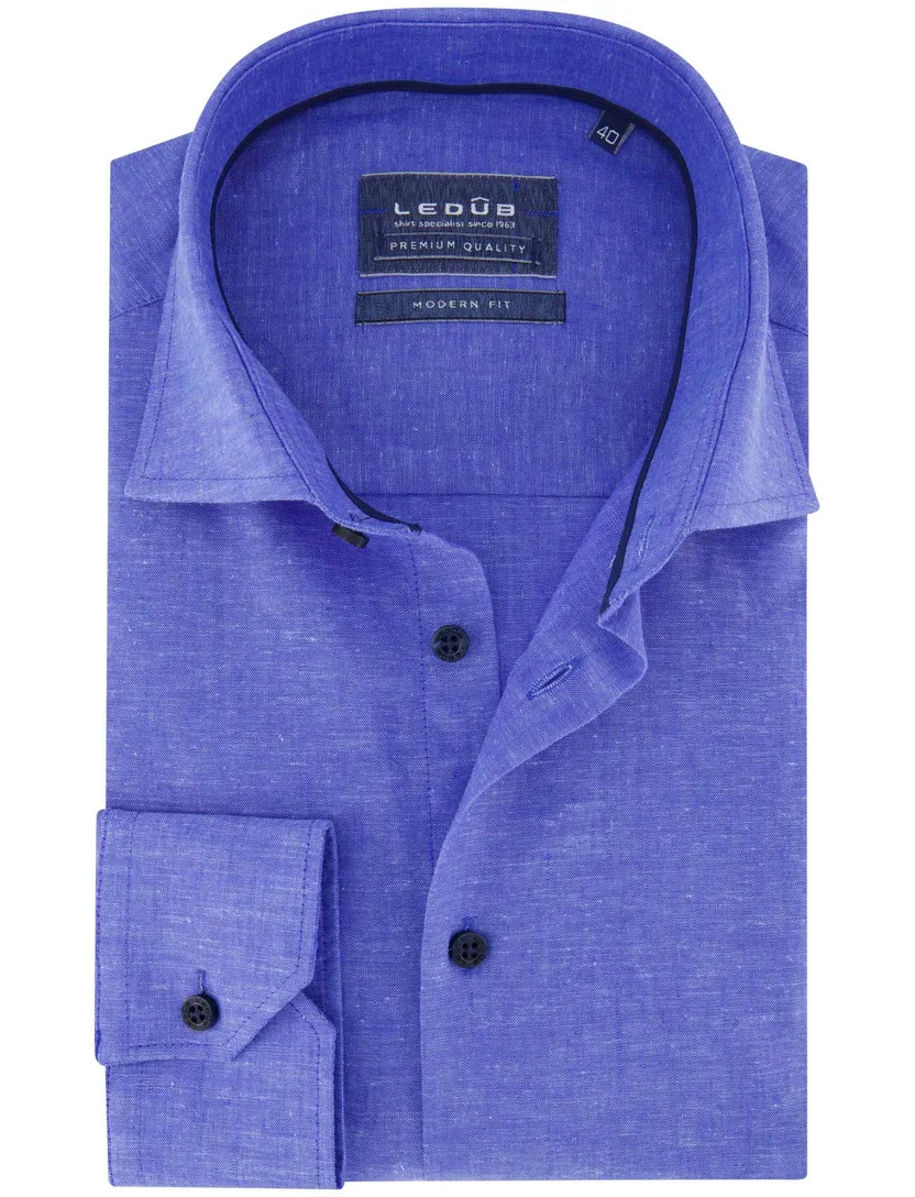 Blauw Ledub overhemd wide collar linnen