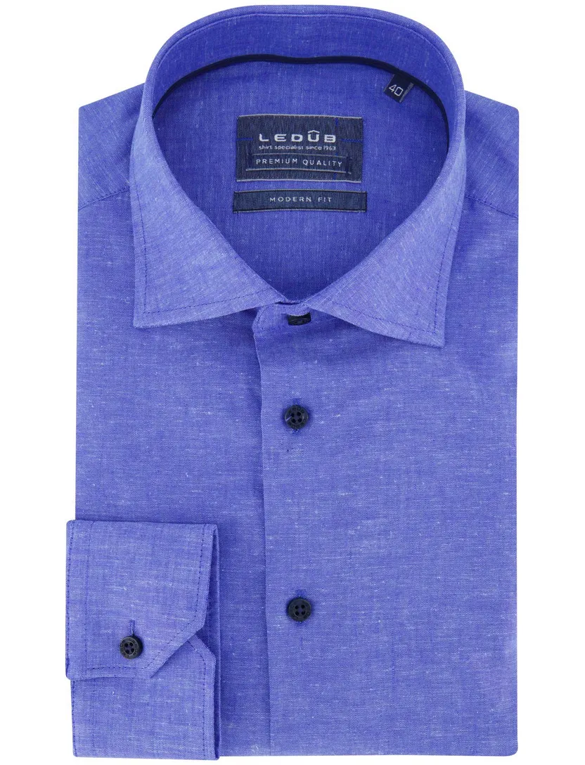 Blauw Ledub overhemd wide collar linnen