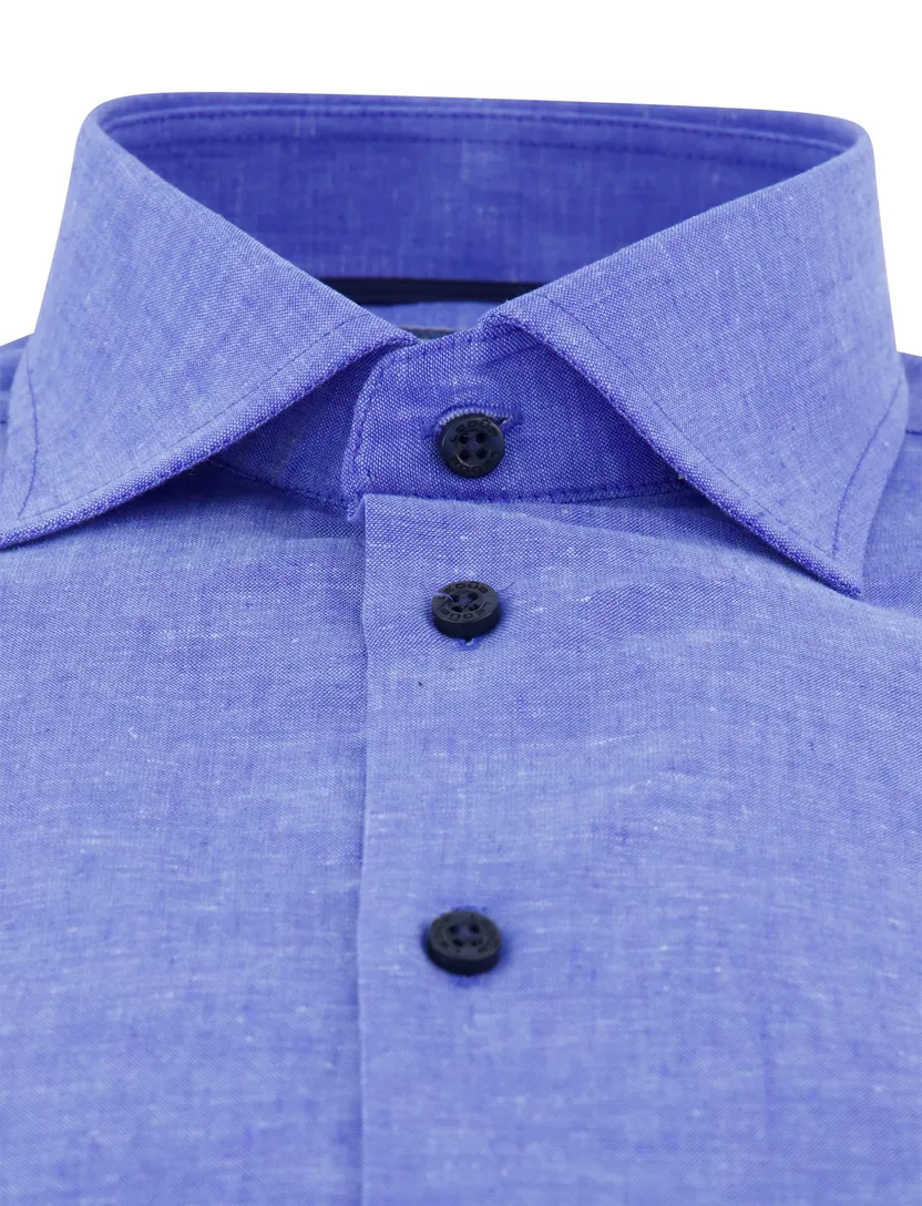 Blauw Ledub overhemd wide collar linnen