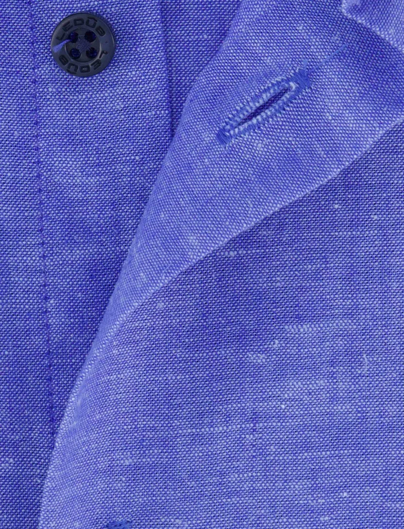 Blauw Ledub overhemd wide collar linnen