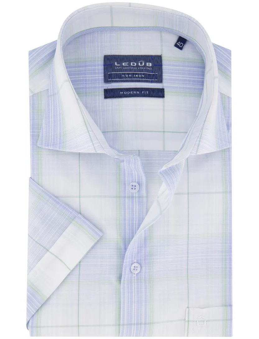 Ledub modern fit overhemd non iron wit geruit