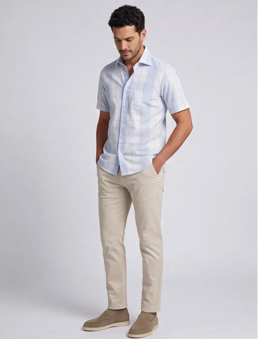 Ledub modern fit overhemd non iron wit geruit