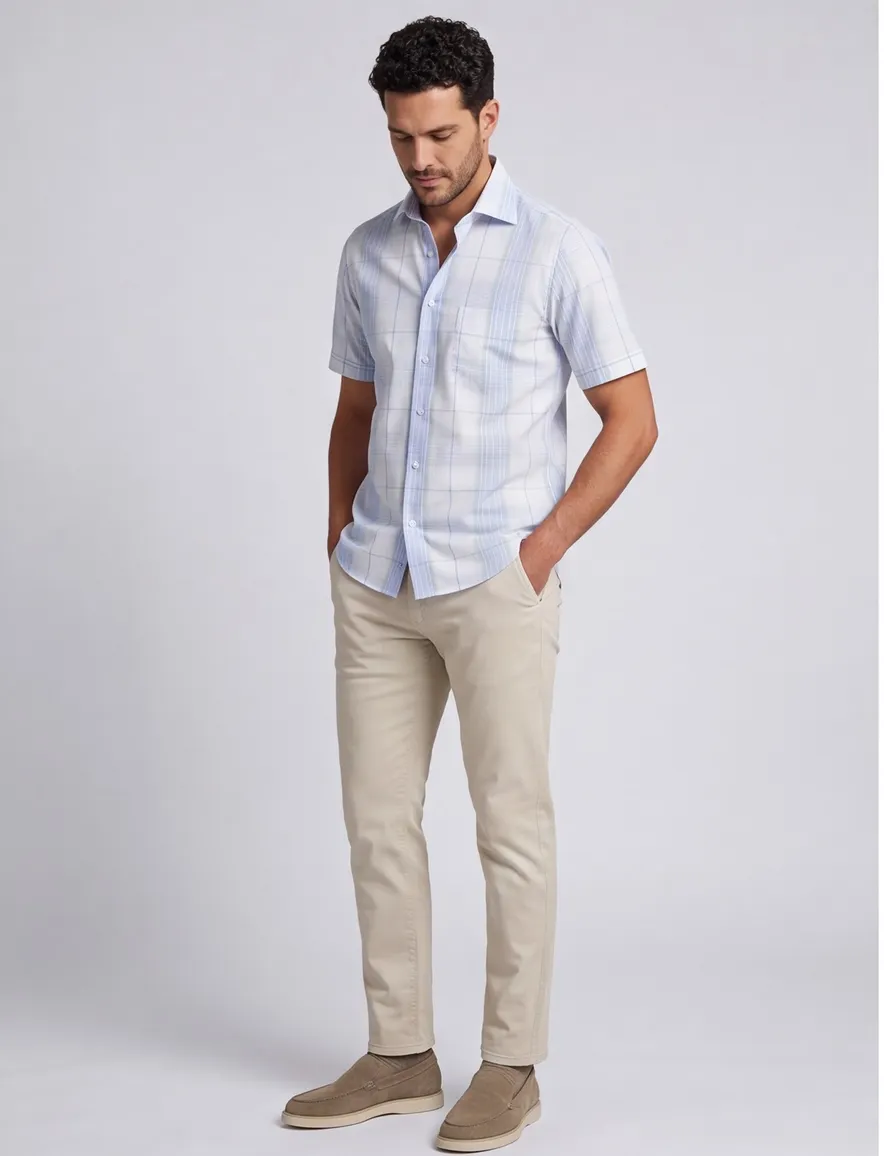 Ledub modern fit overhemd non iron wit patroon