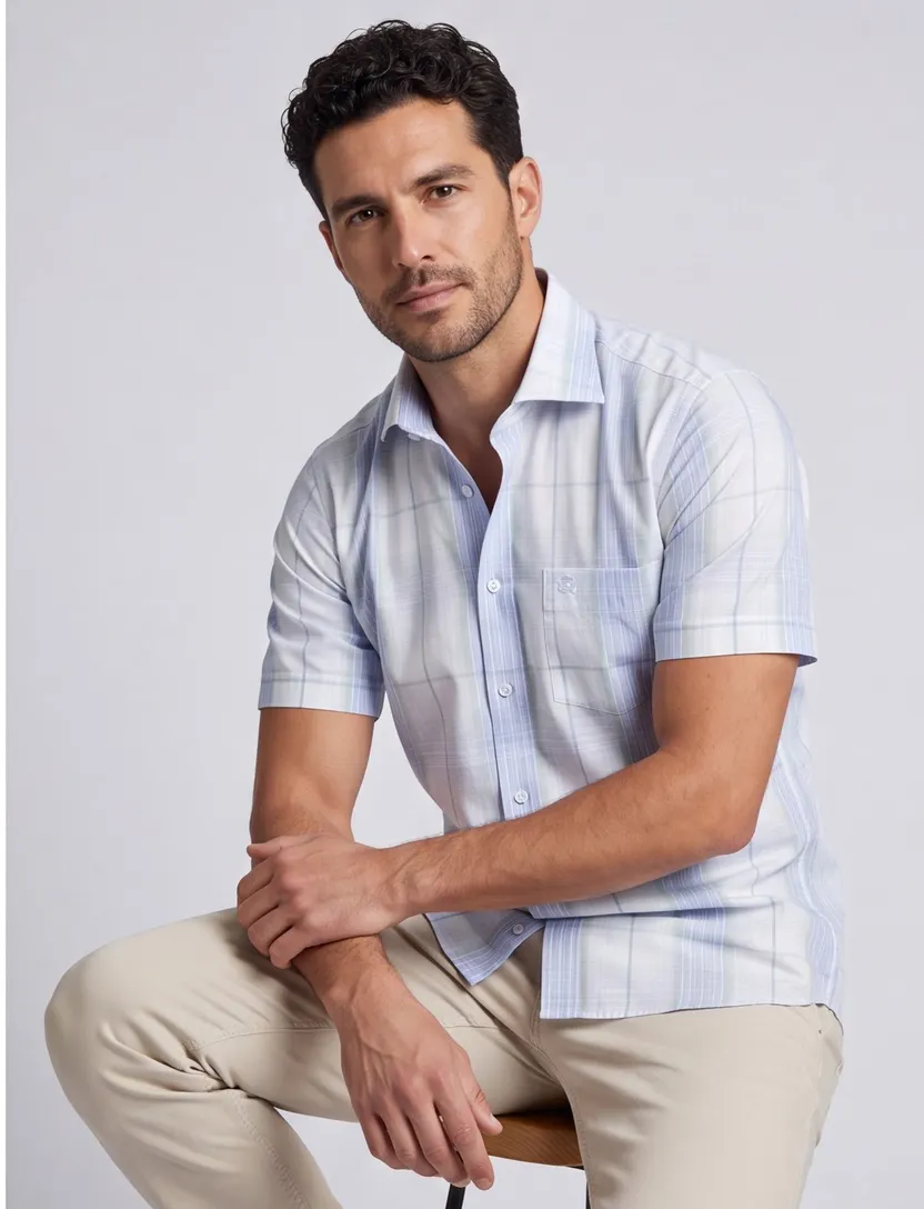 Ledub modern fit overhemd non iron wit geruit