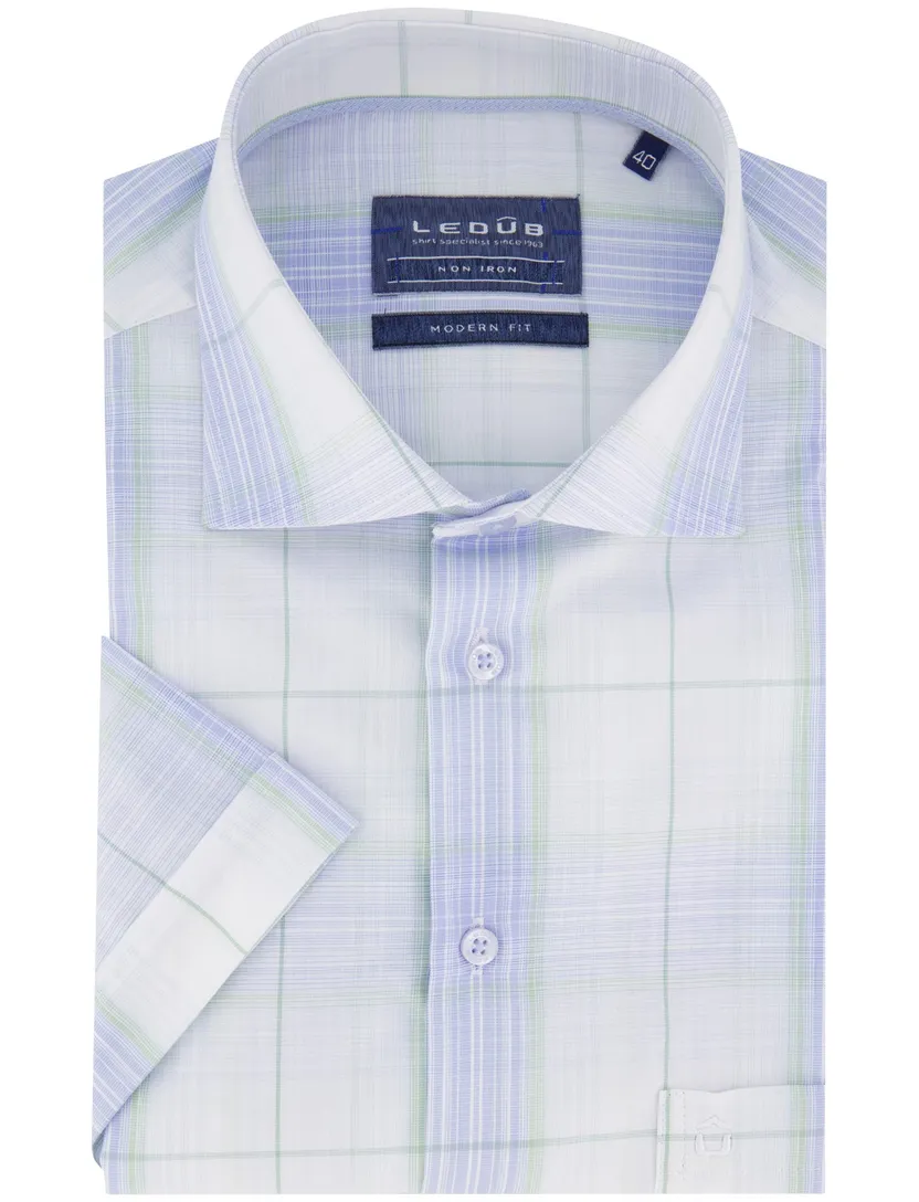 Ledub modern fit overhemd non iron wit geruit