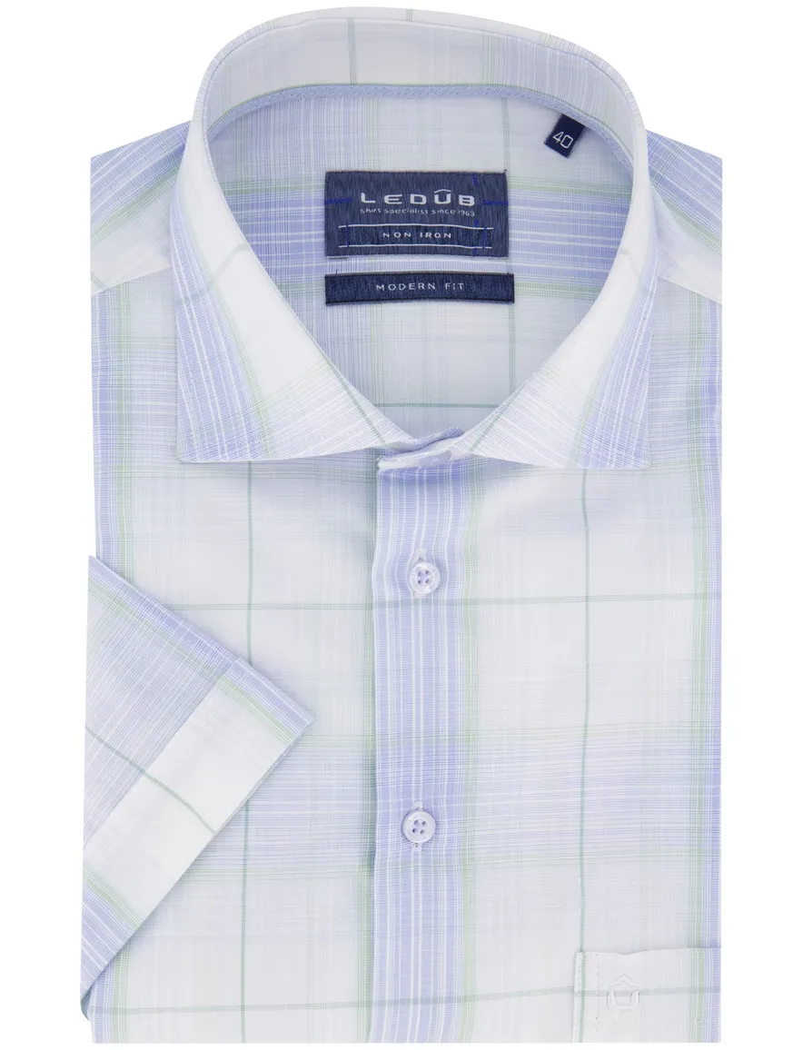 Ledub modern fit overhemd non iron wit patroon