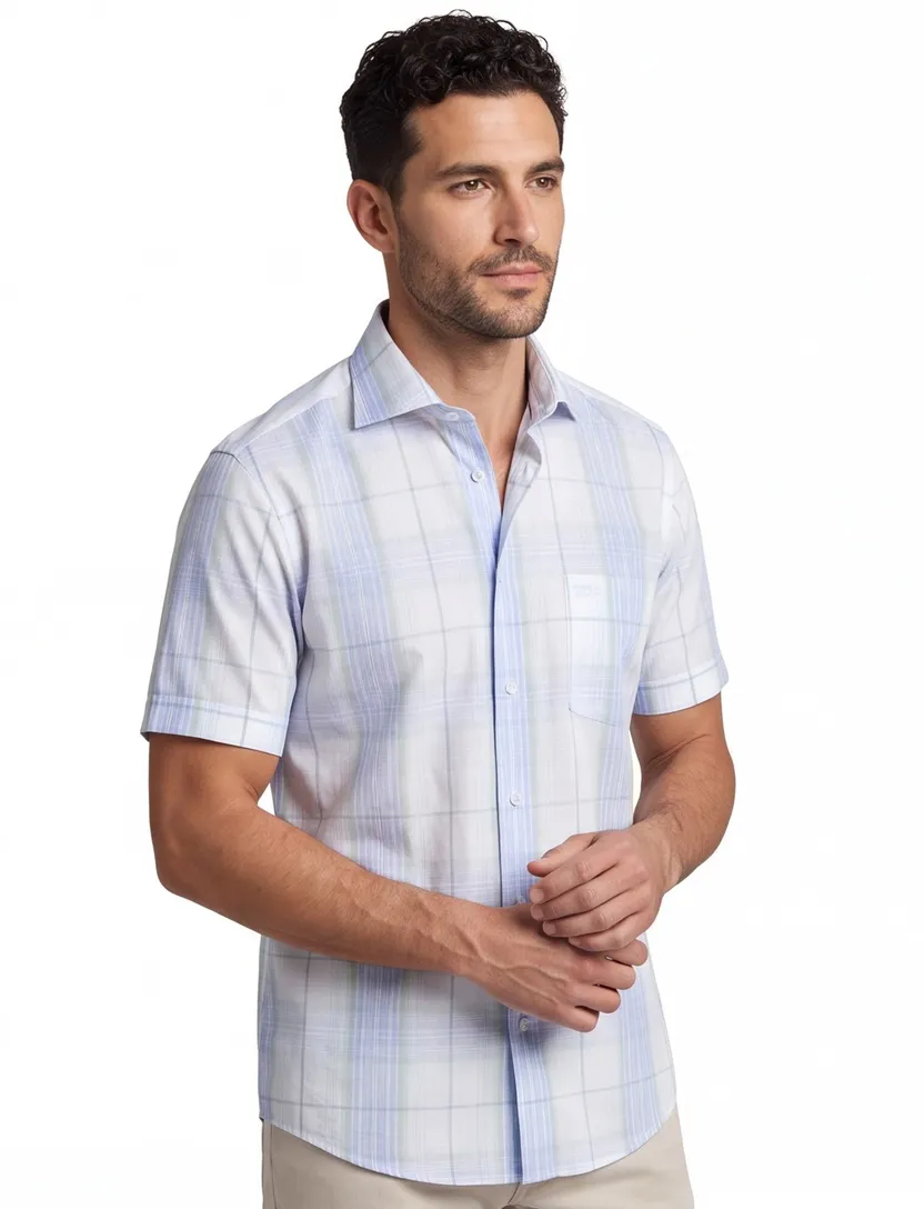 Ledub modern fit overhemd non iron wit geruit