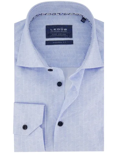 Ledub Ledub mouwlengte 7 overhemd blauw geprint normale fit katoen