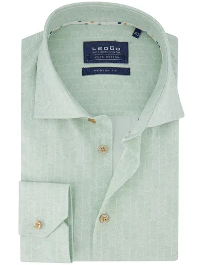 Ledub Ledub overhemd mouwlengte 7 groen geprint wide collar