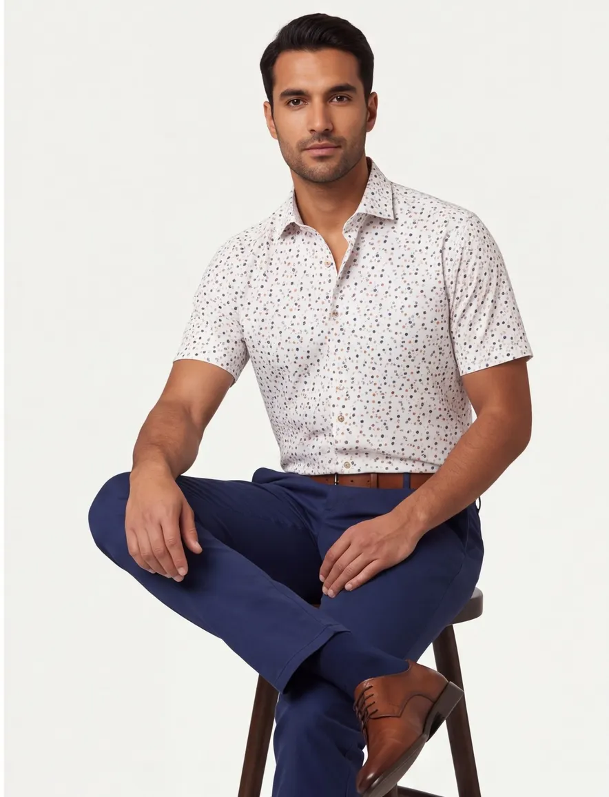 Ledub modern fit overhemd wit patroon