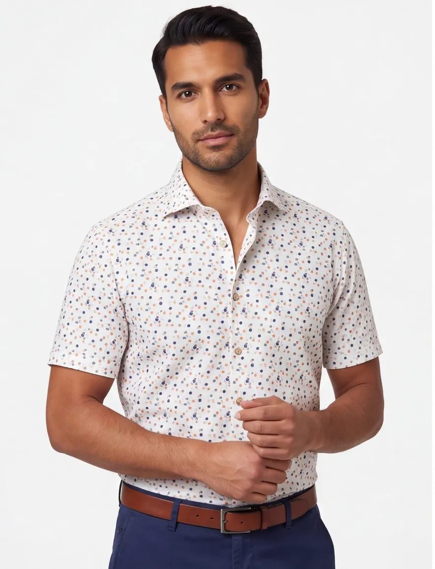 Ledub modern fit overhemd wit patroon