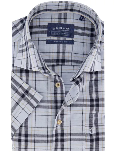 Ledub Ledub modern fit overhemd grijs patroon