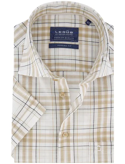 Ledub Ledub modern fit overhemd beige geruit