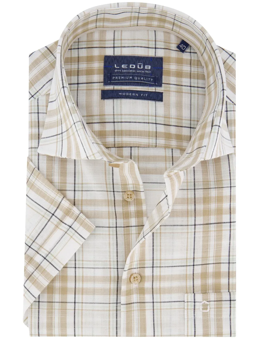 Ledub modern fit overhemd beige patroon
