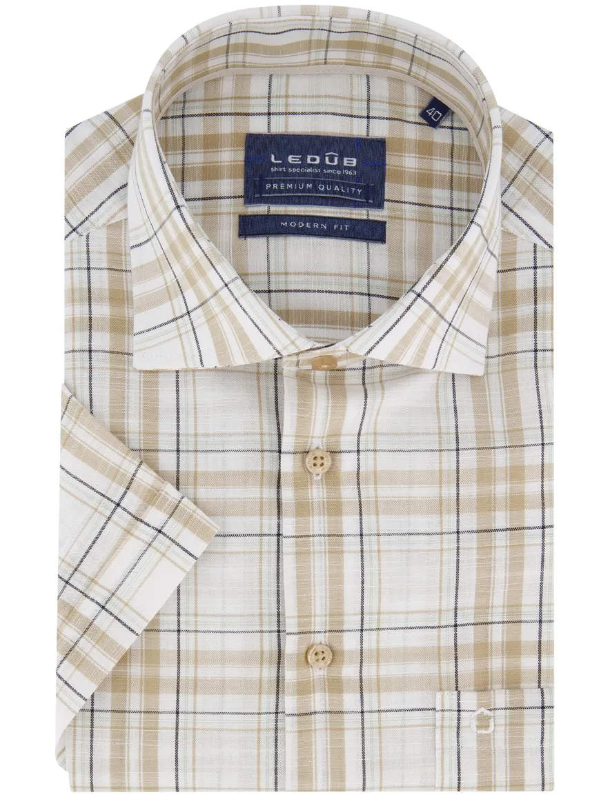 Ledub modern fit overhemd beige patroon