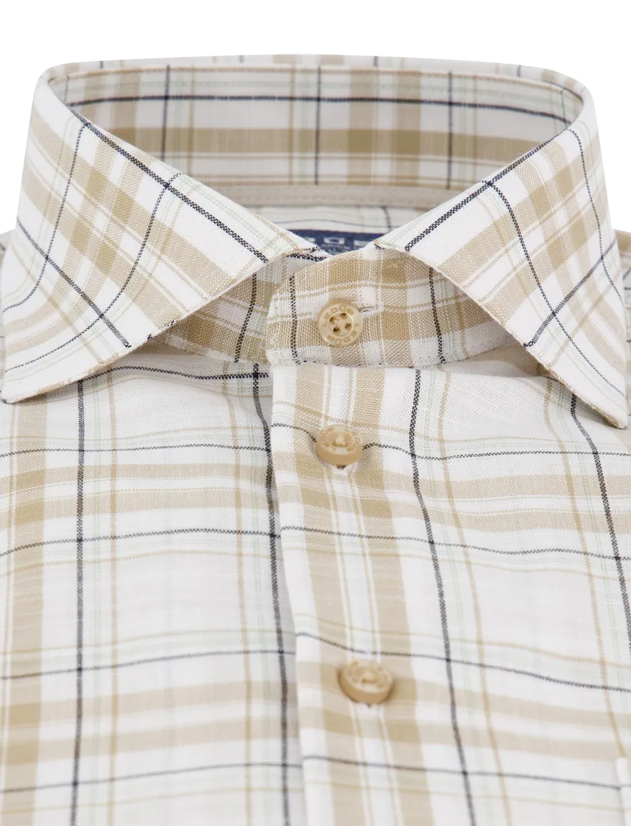 Ledub modern fit overhemd beige patroon