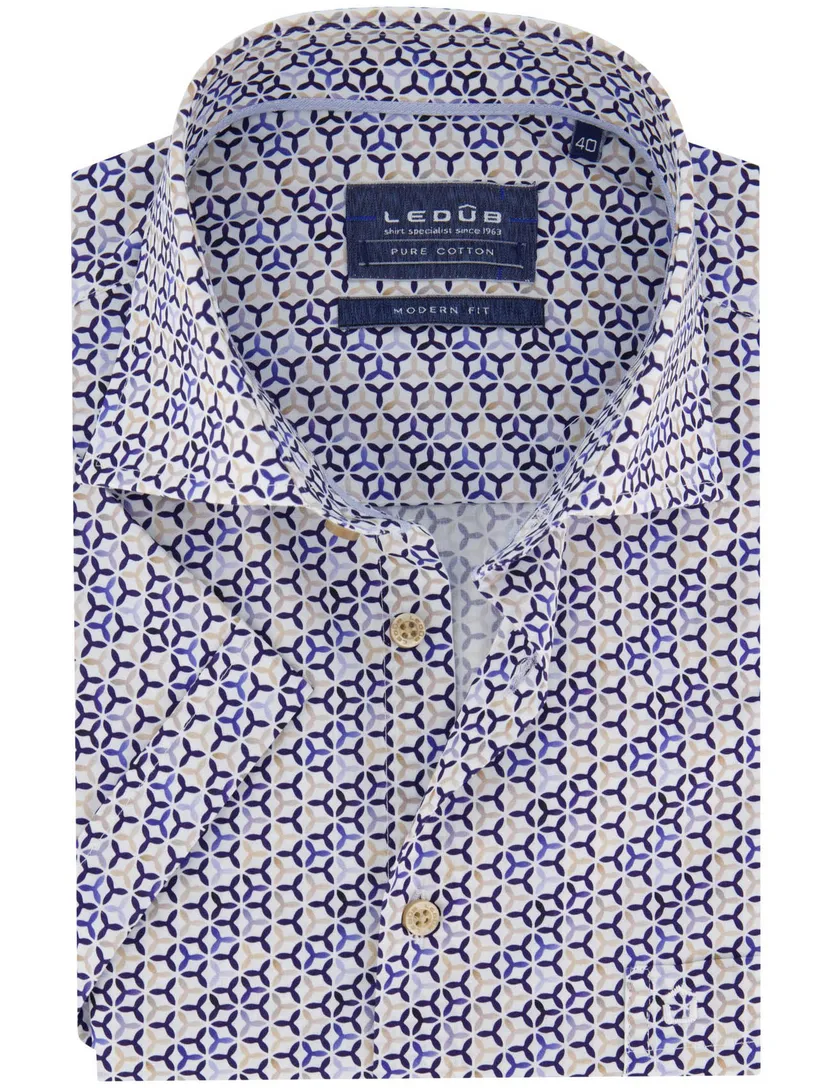 Ledub modern fit overhemd blauw katoen patroon