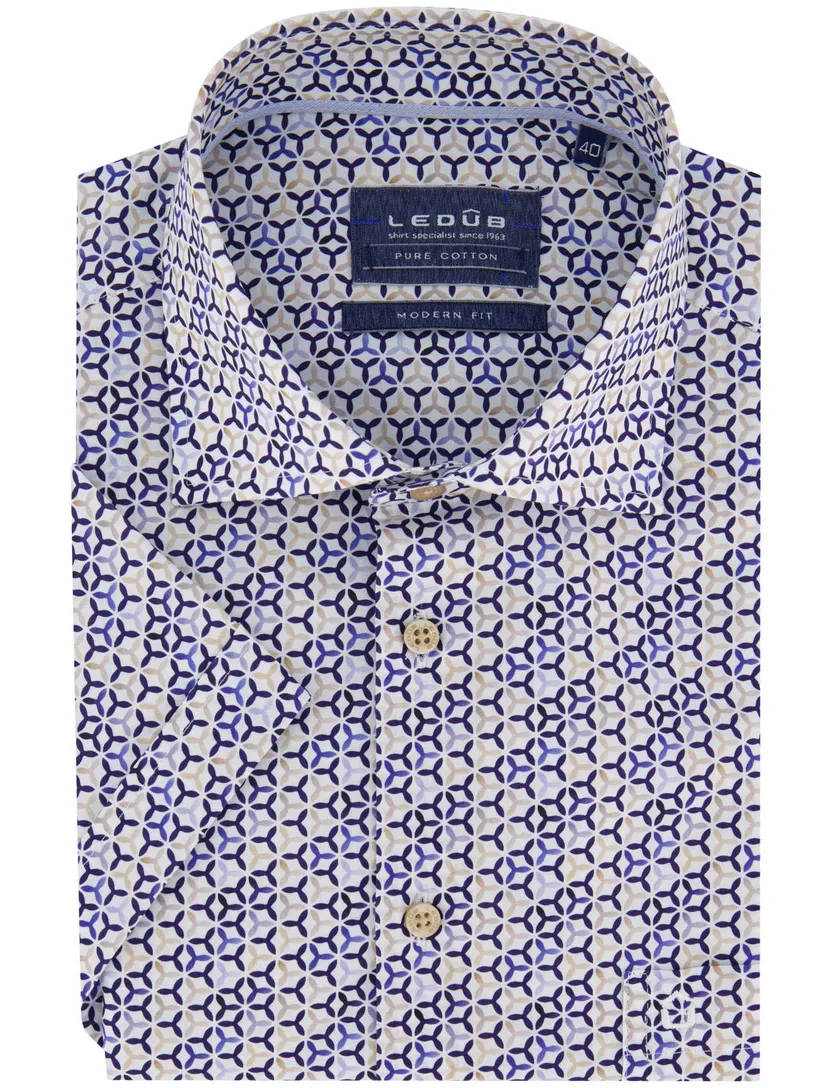 Ledub modern fit overhemd blauw katoen patroon