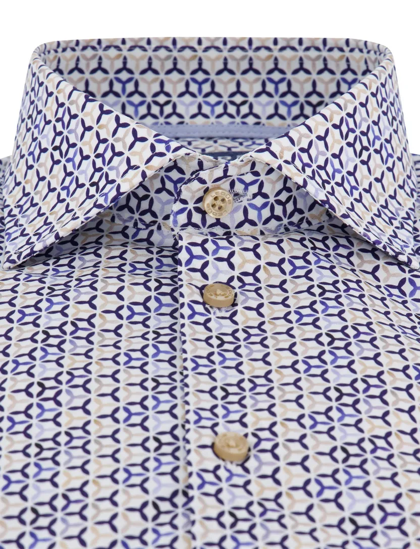 Ledub modern fit overhemd blauw katoen patroon