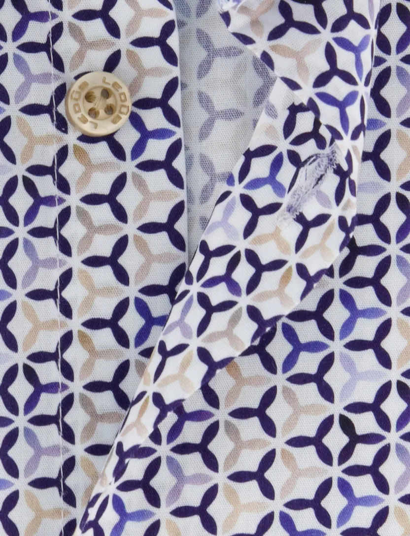 Ledub modern fit overhemd blauw katoen patroon
