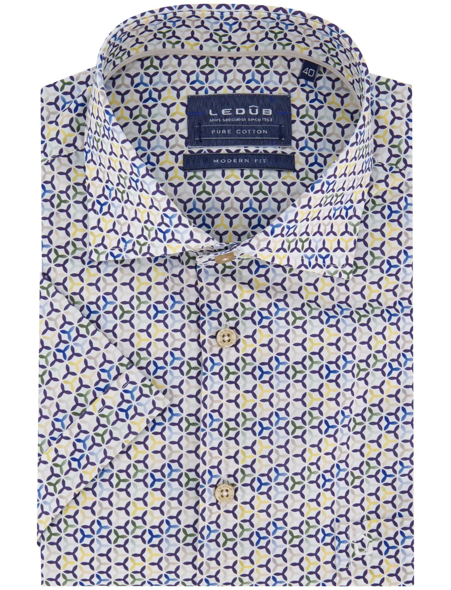 Ledub modern fit overhemd blauw patroon