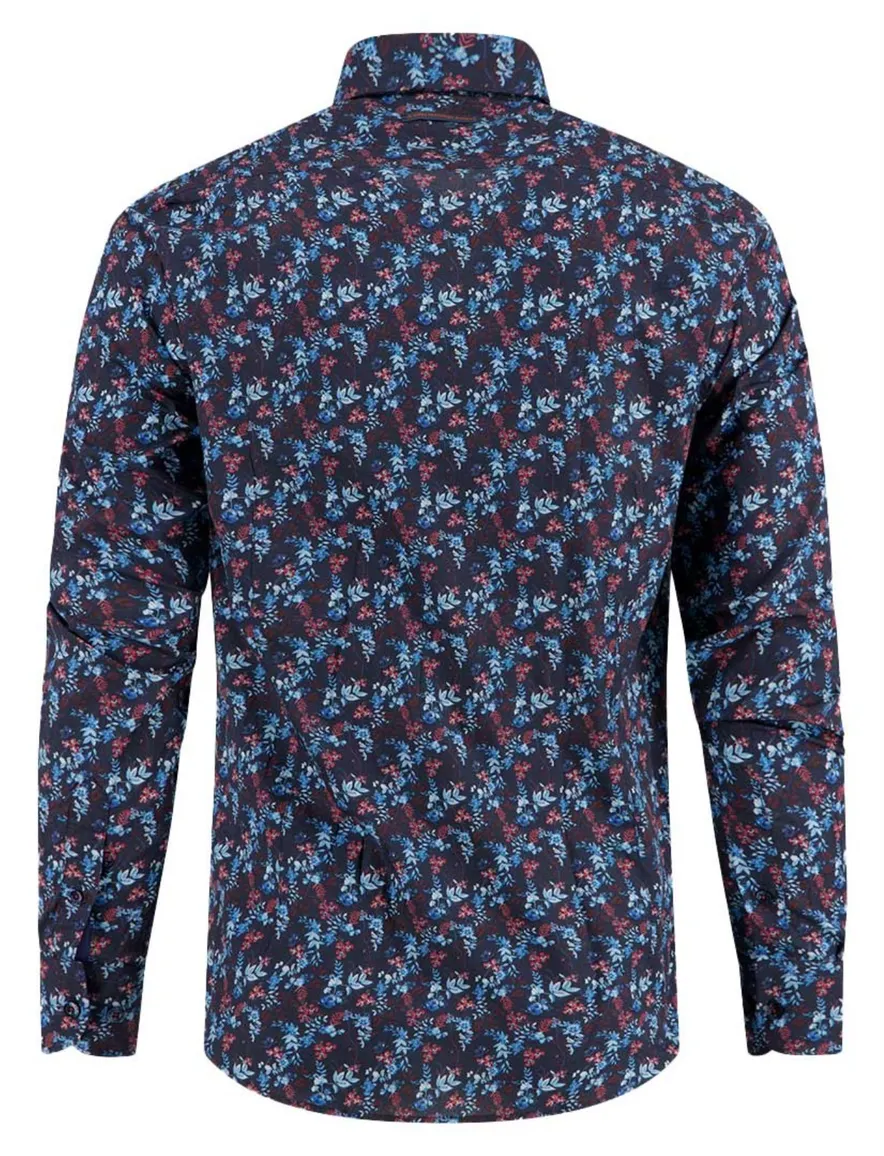 A Fish Named Fred overhemd donkerblauw geprint katoen