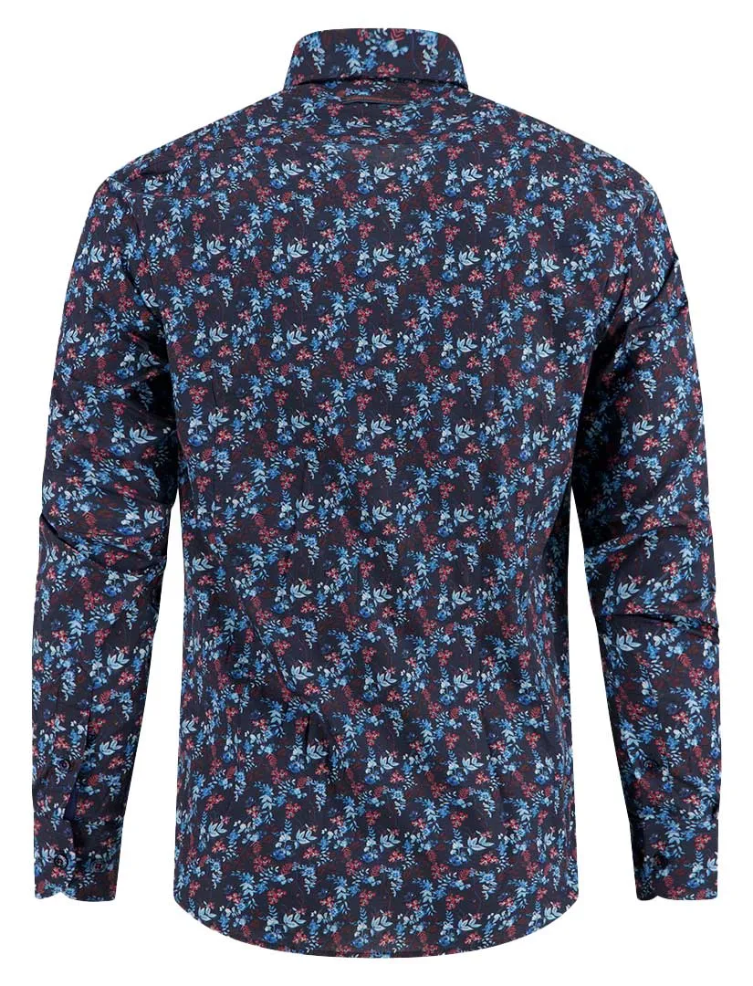 katoenen A Fish Named Fred overhemd donkerblauw print