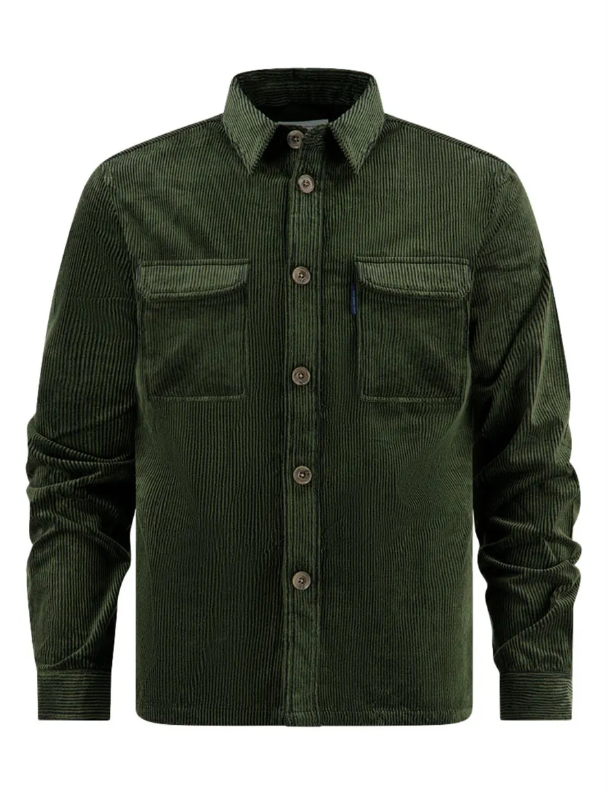 A Fish Named Fred overshirt groen rib effen slim fit