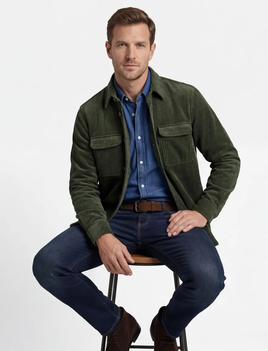 A Fish Named Fred overshirt groen corduroy