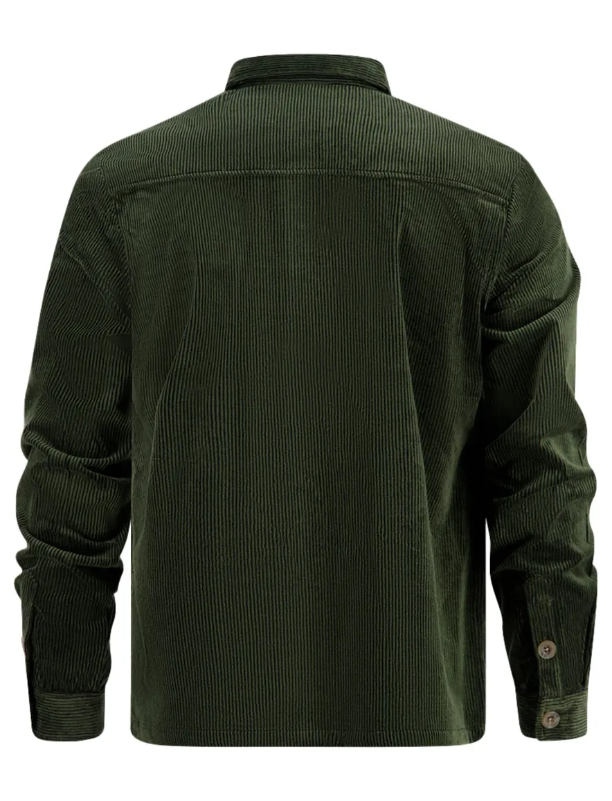 A Fish Named Fred overshirt groen rib effen slim fit