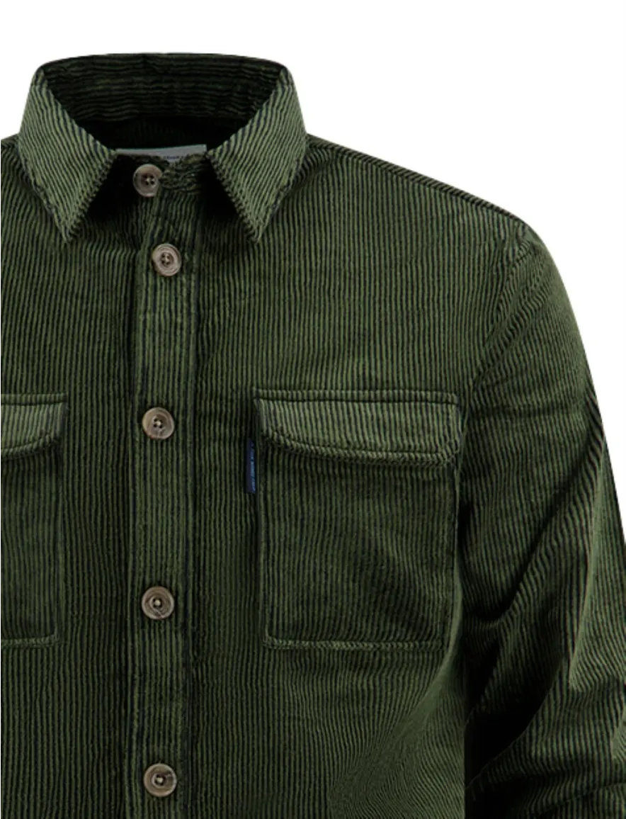 A Fish Named Fred overshirt groen rib effen slim fit
