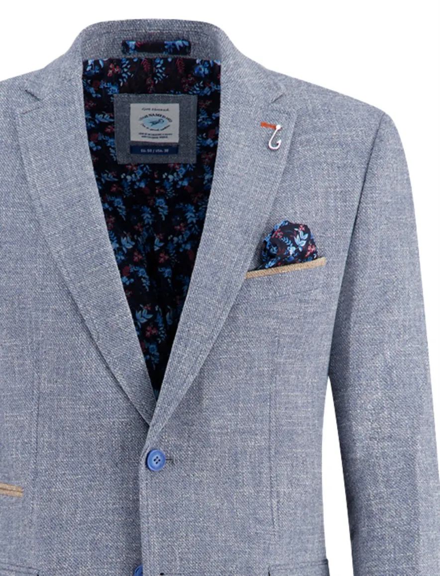 A Fish Named Fred colbert blauw gemeleerd slim fit