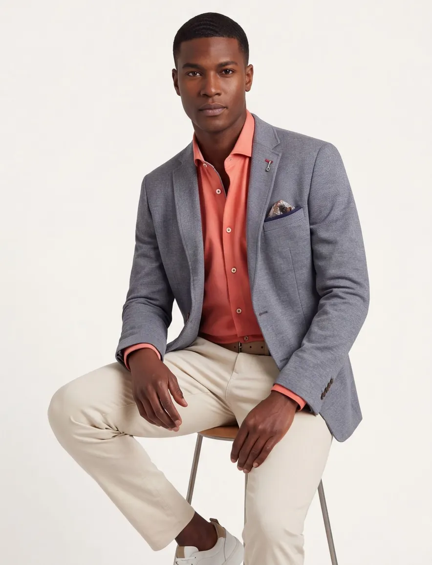 A Fish Named Fred colbert blauw gemeleerd slim fit