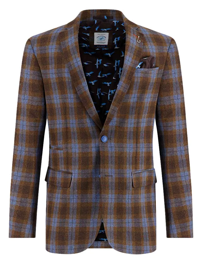 wollen A Fish Named Fred colbert bruin geruit slim fit