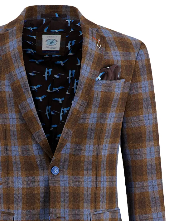 wollen A Fish Named Fred colbert bruin geruit slim fit