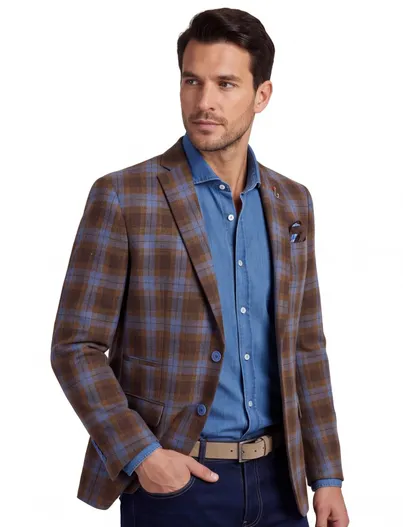 A Fish Named Fred wollen A Fish Named Fred colbert bruin geruit slim fit