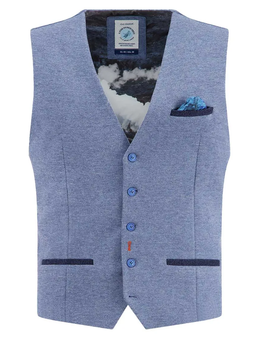 A Fish Named Fred gilets blauw gemeleerd normale fit