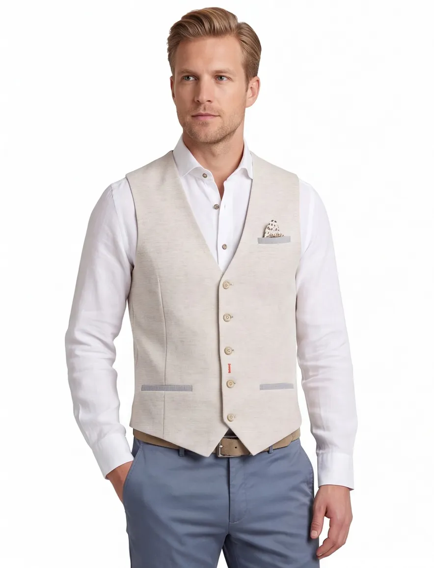 A Fish Named Fred gilet creme geruit normale fit borstzak