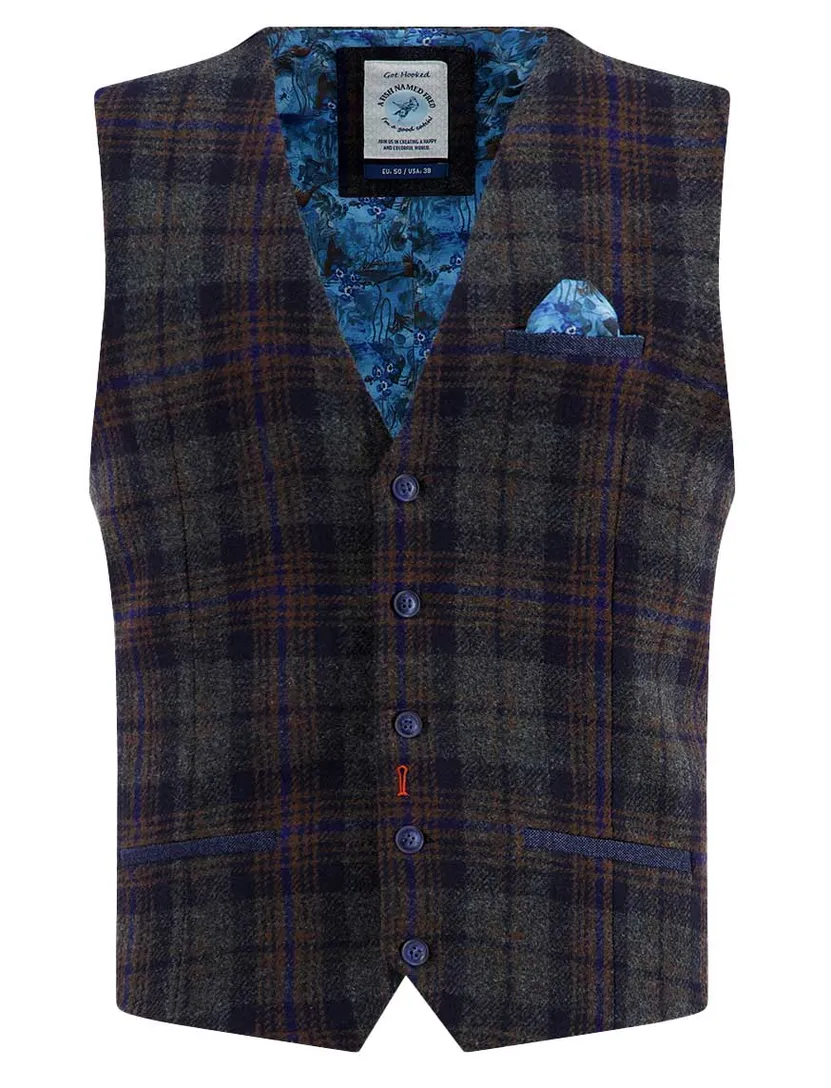 A Fish Named Fred gilet blauw geruit normale fit