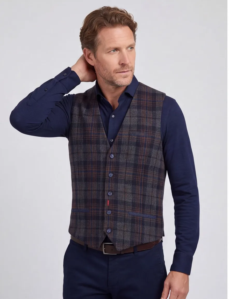 A Fish Named Fred gilet blauw geruit normale fit borstzak