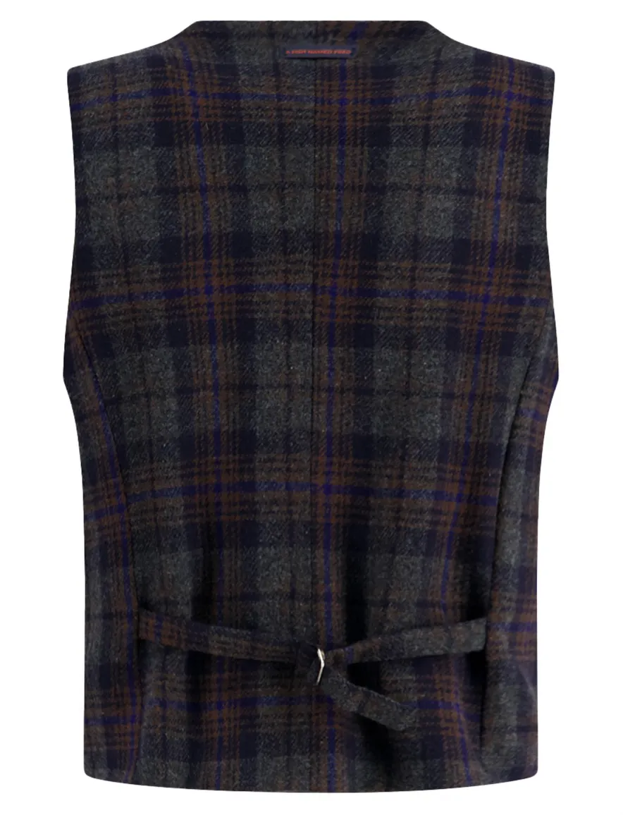 A Fish Named Fred gilet blauw geruit normale fit borstzak