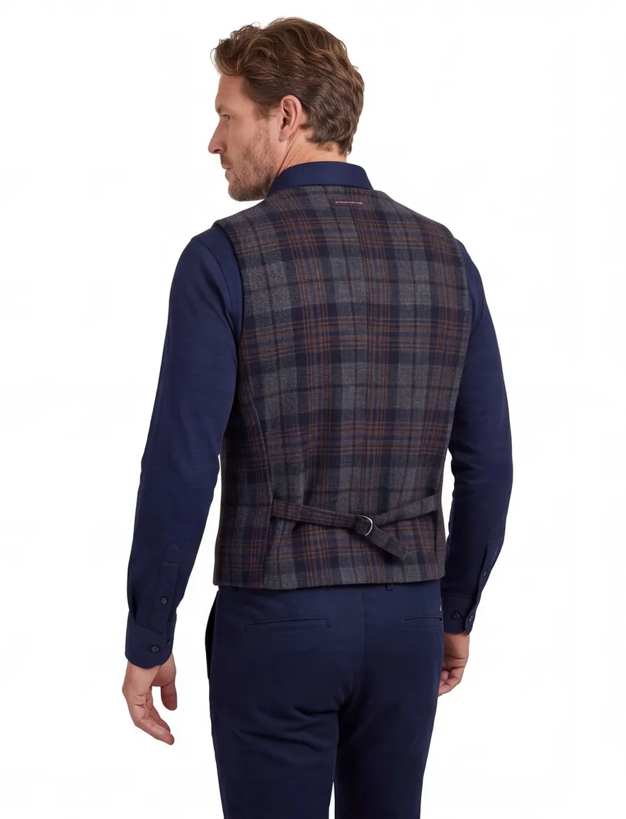 A Fish Named Fred gilet blauw geruit normale fit borstzak