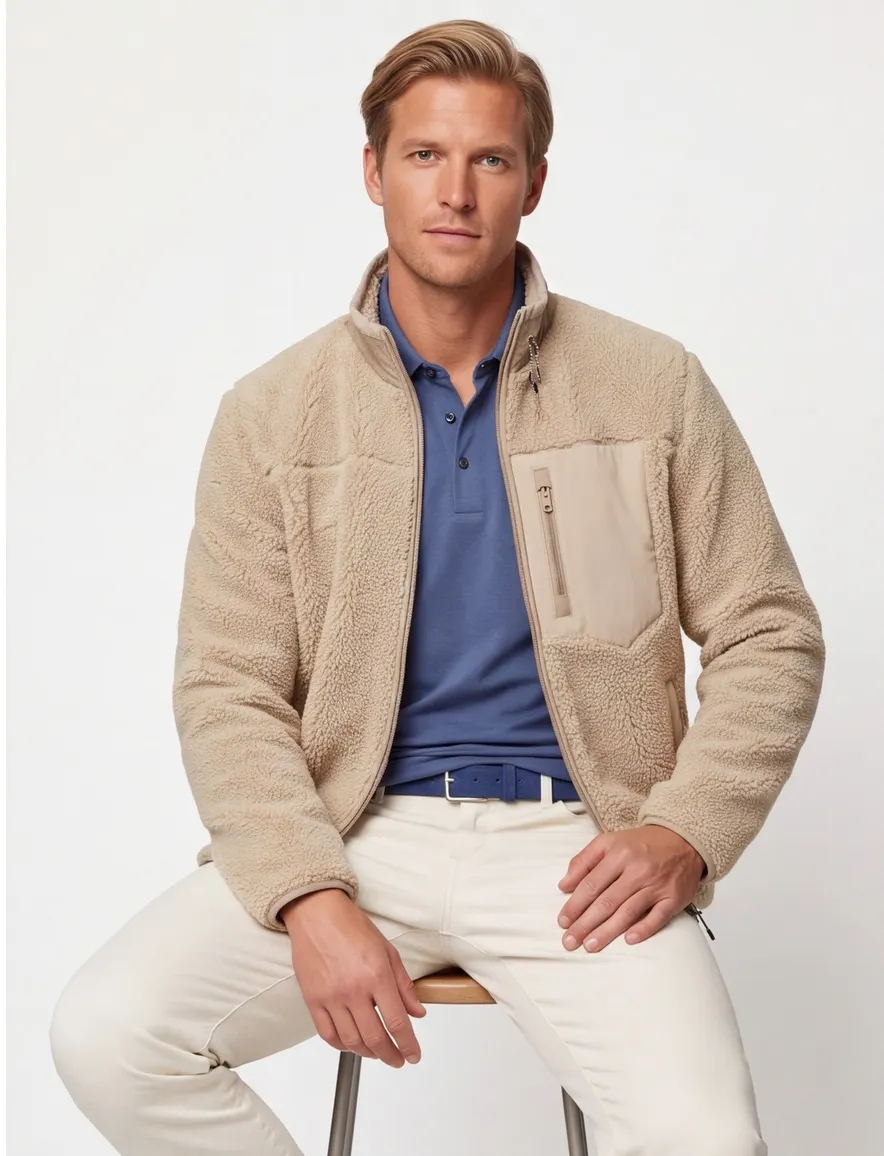 A Fish Named Fred tussenjas beige effen slim fit borstzak