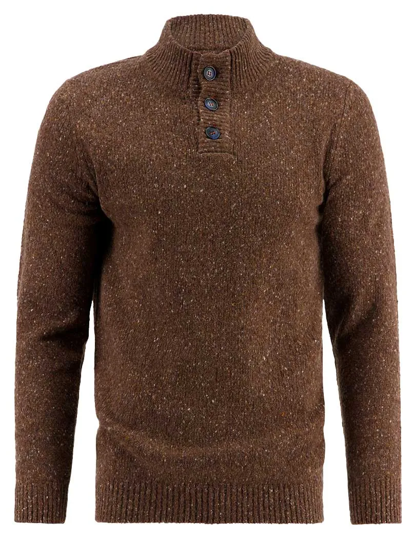 A Fish Named Fred trui bruin gebreid half zip slim fit