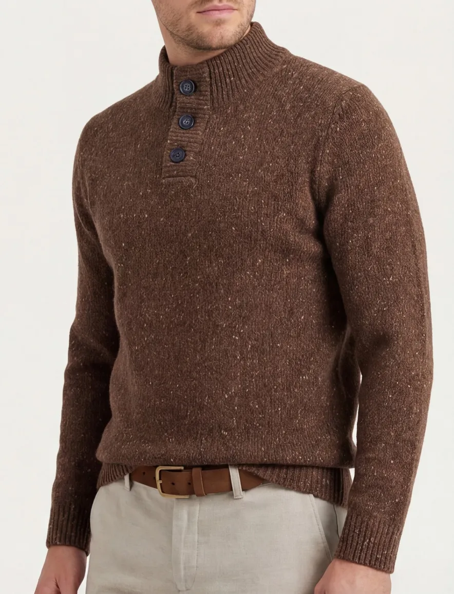 A Fish Named Fred trui bruin gebreid half zip slim fit