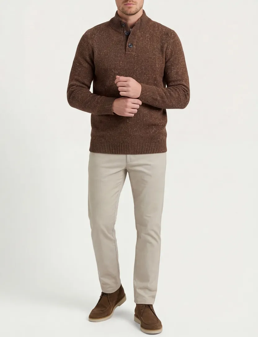 A Fish Named Fred trui bruin gebreid gemêleerd slim fit