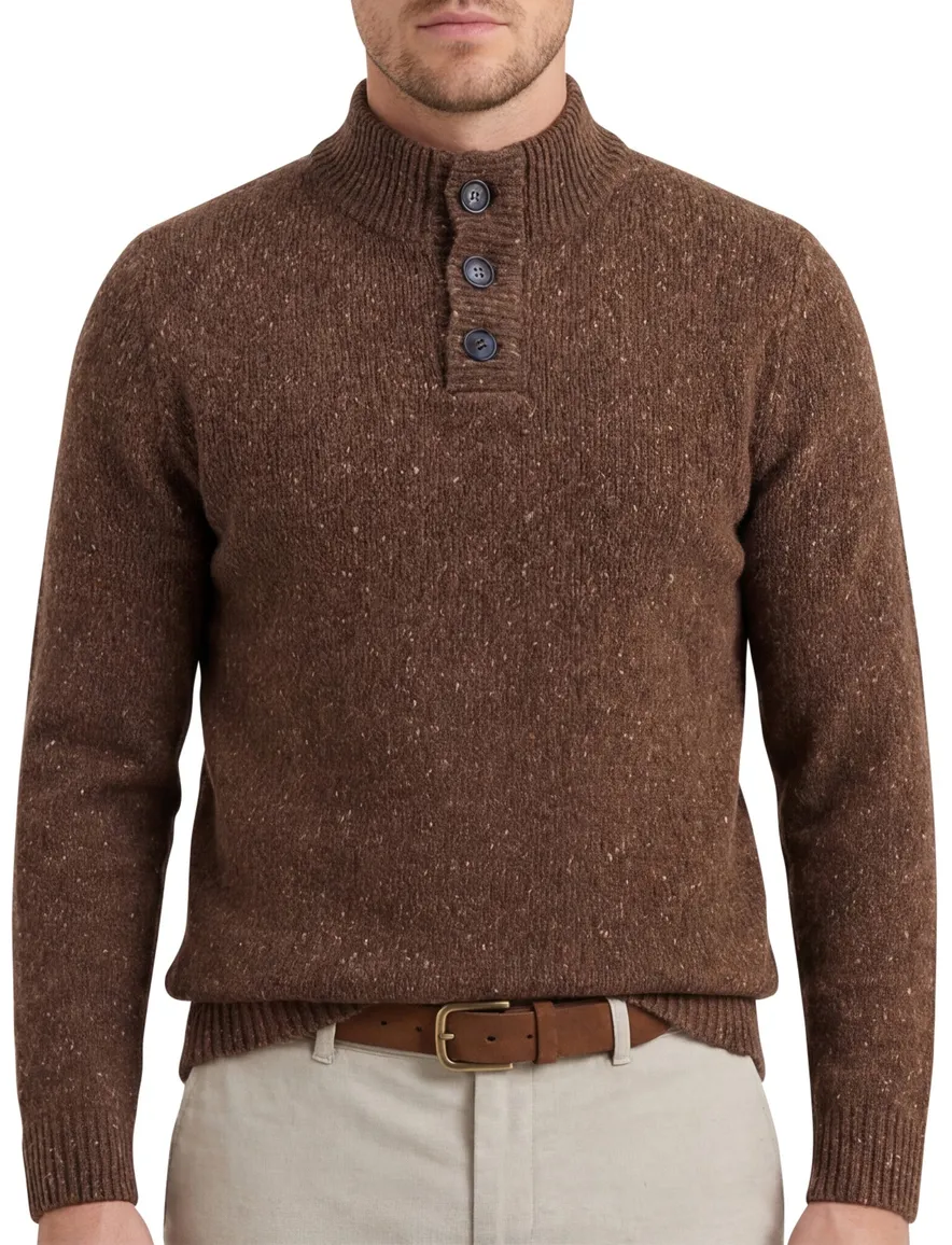 A Fish Named Fred trui bruin gebreid half zip slim fit